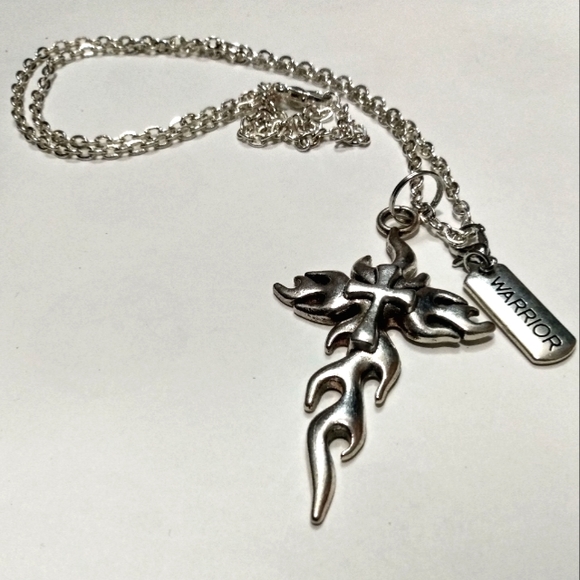 Handmade Warrior Cross Necklace on 24" Stainless Steel Chain - Picture 6 of 6